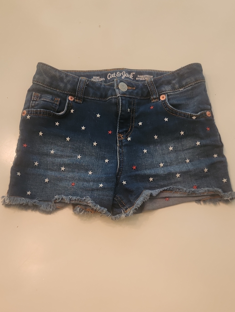 Cat And Jack Super Stretch Denim Jean Shorts Embordiered Stars Medium 7 8